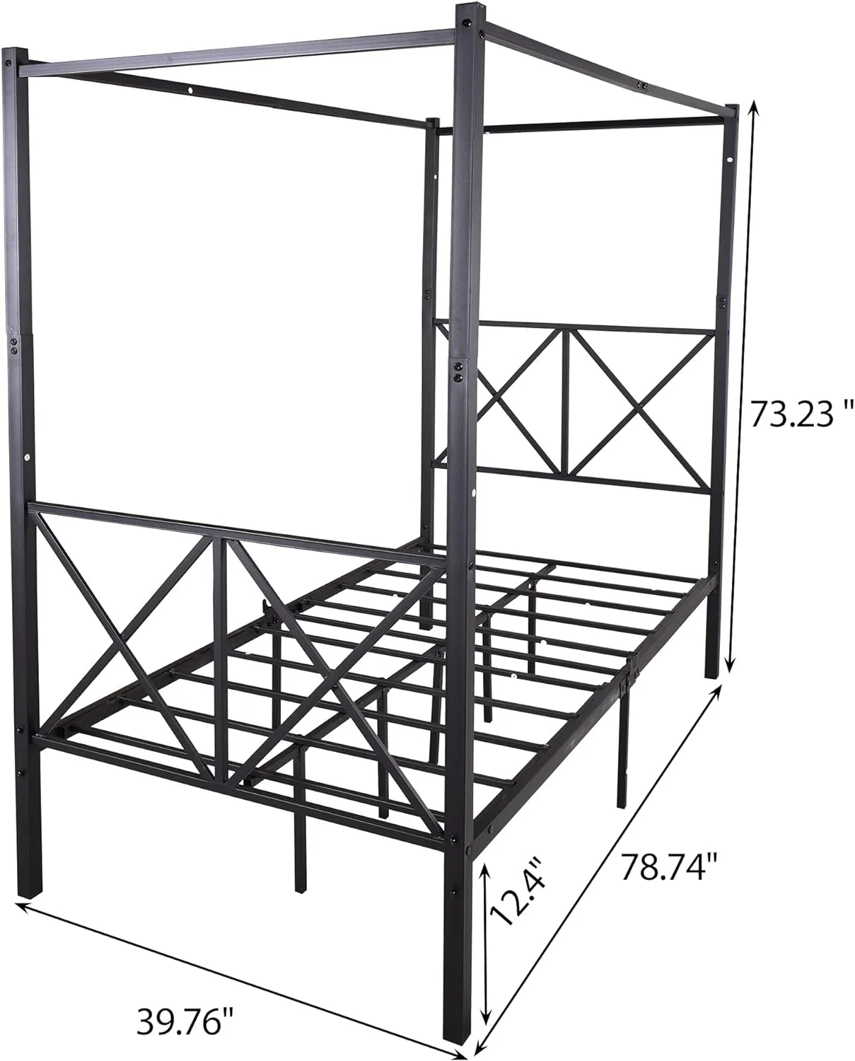 Size Metal Caopy Bed Frame, Metal Platform Bed Frame With X Shaped Headboard Ad Footboard, Black