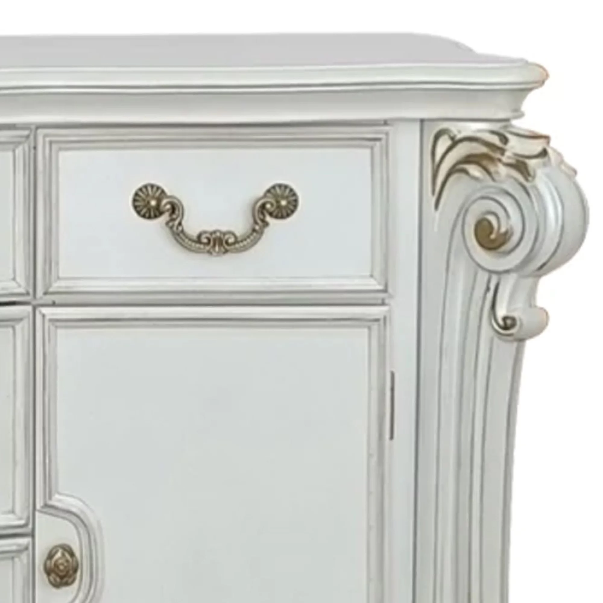 Jess 71 Inch Classic Wood Dresser 5 Drawers Metal Drop Handles White