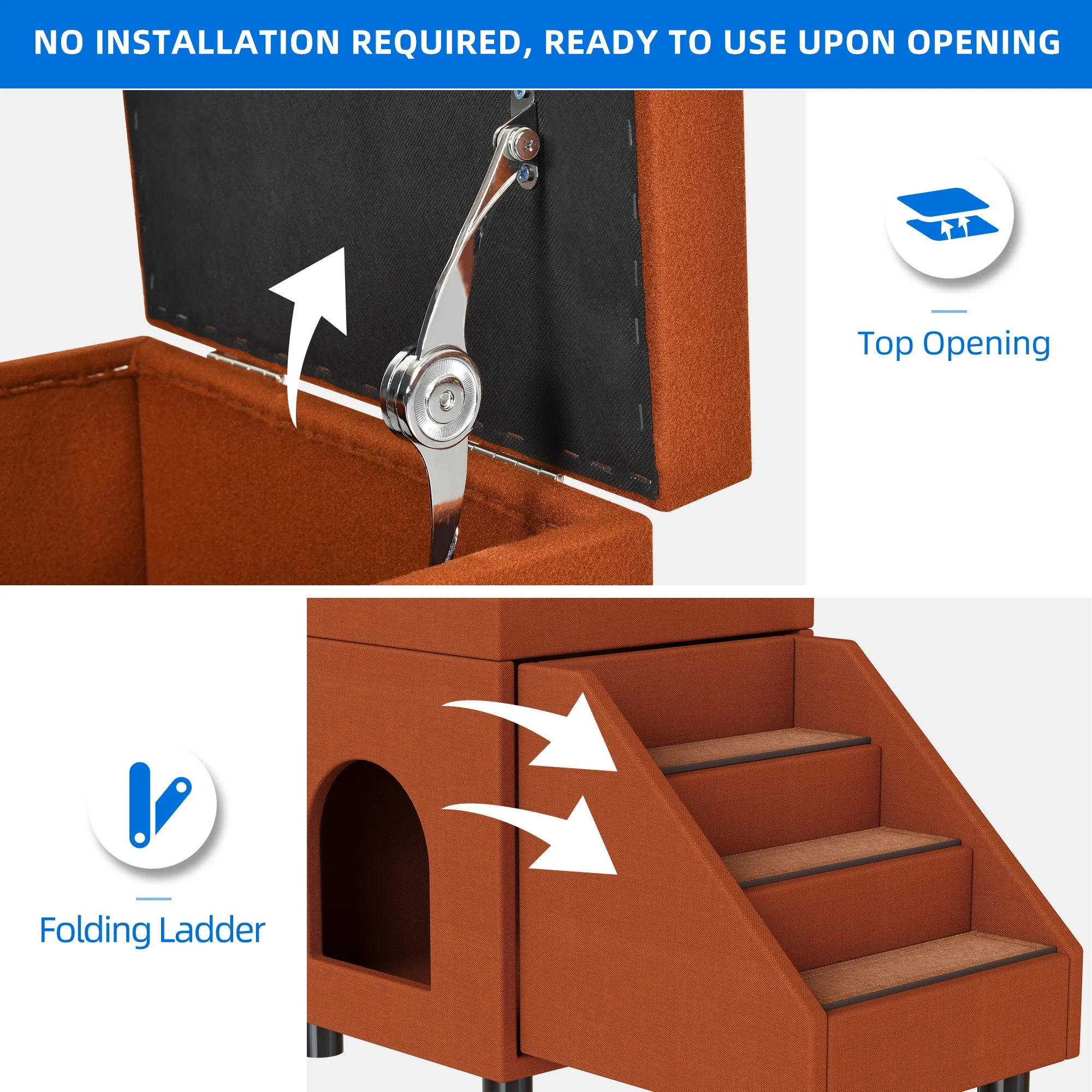 Dextrus 3 Steps Folding Pet Stairs,Cat Stairs,Dog Cat Ladder for High Beds,Pet Step for Small Dogs and Cats, Dog Ramp for Couch Sofa with Toy Storage - Brown