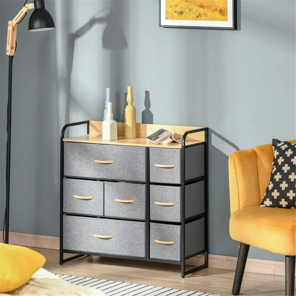 Oufan Fabric Dresser for Bedroom, Storage Drawer Unit,Dresser with 7 Deep Drawers for Office, College Dorm, Gray