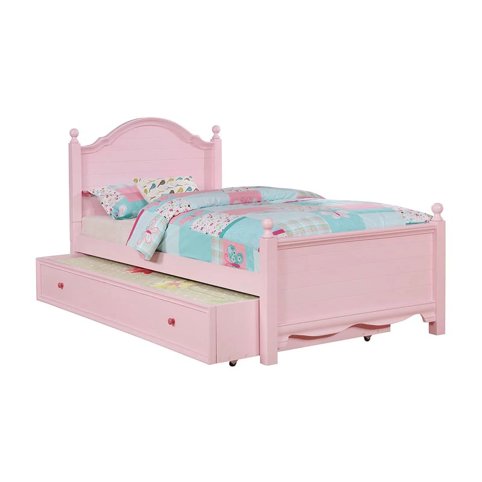 Furniture of America Poppy Transitional Wood Kids Twin Bed with Trundle in Pink