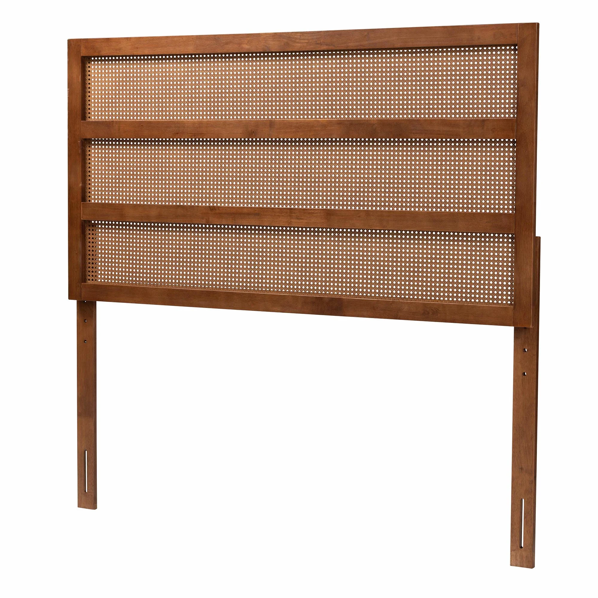 Baxton Studio Berne Mid-Century Modern Ash Walnut Finished Wood King Size Headboard with Rattan