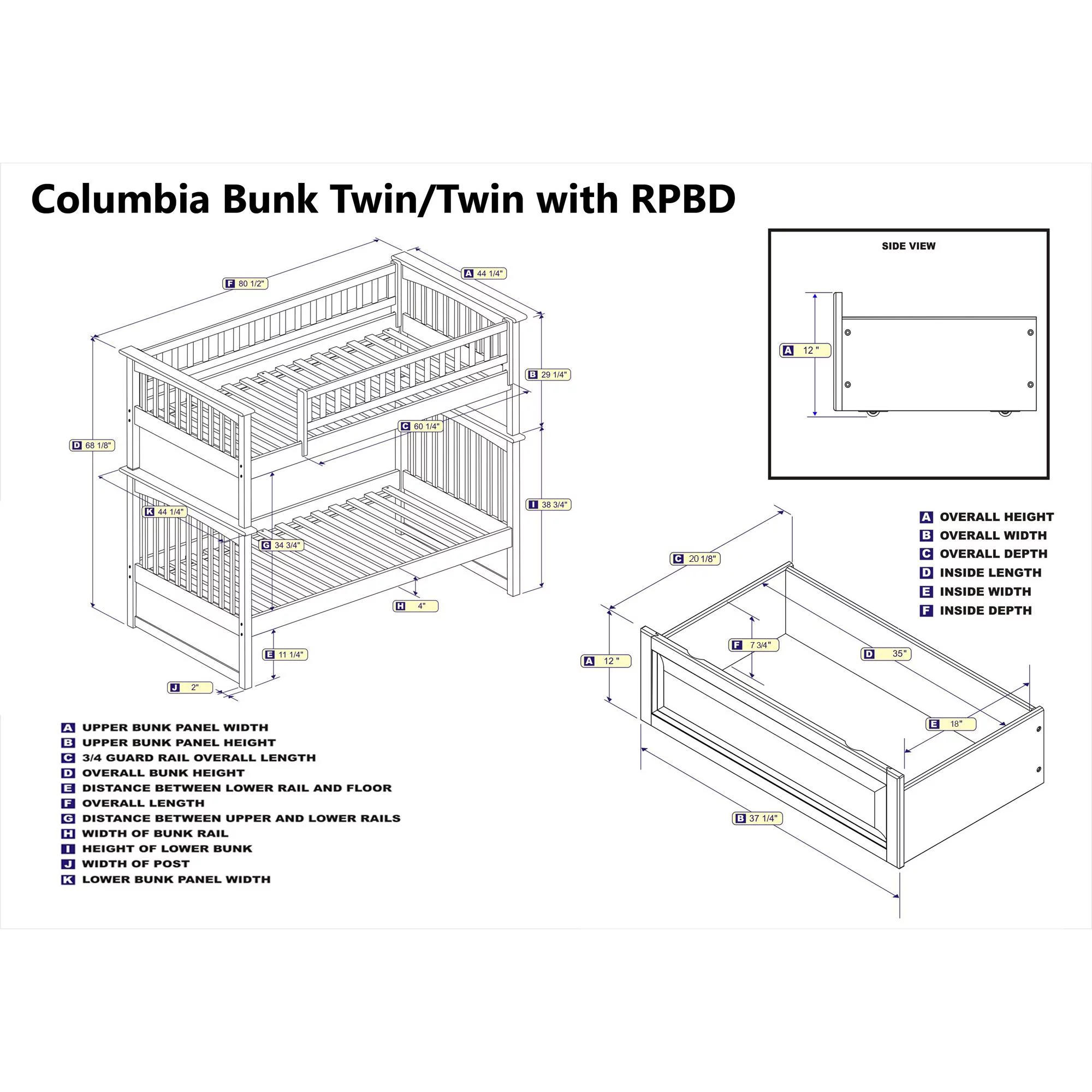 Columbia Bunk Bed Twin over Twin in Multiple Colors and Configurations