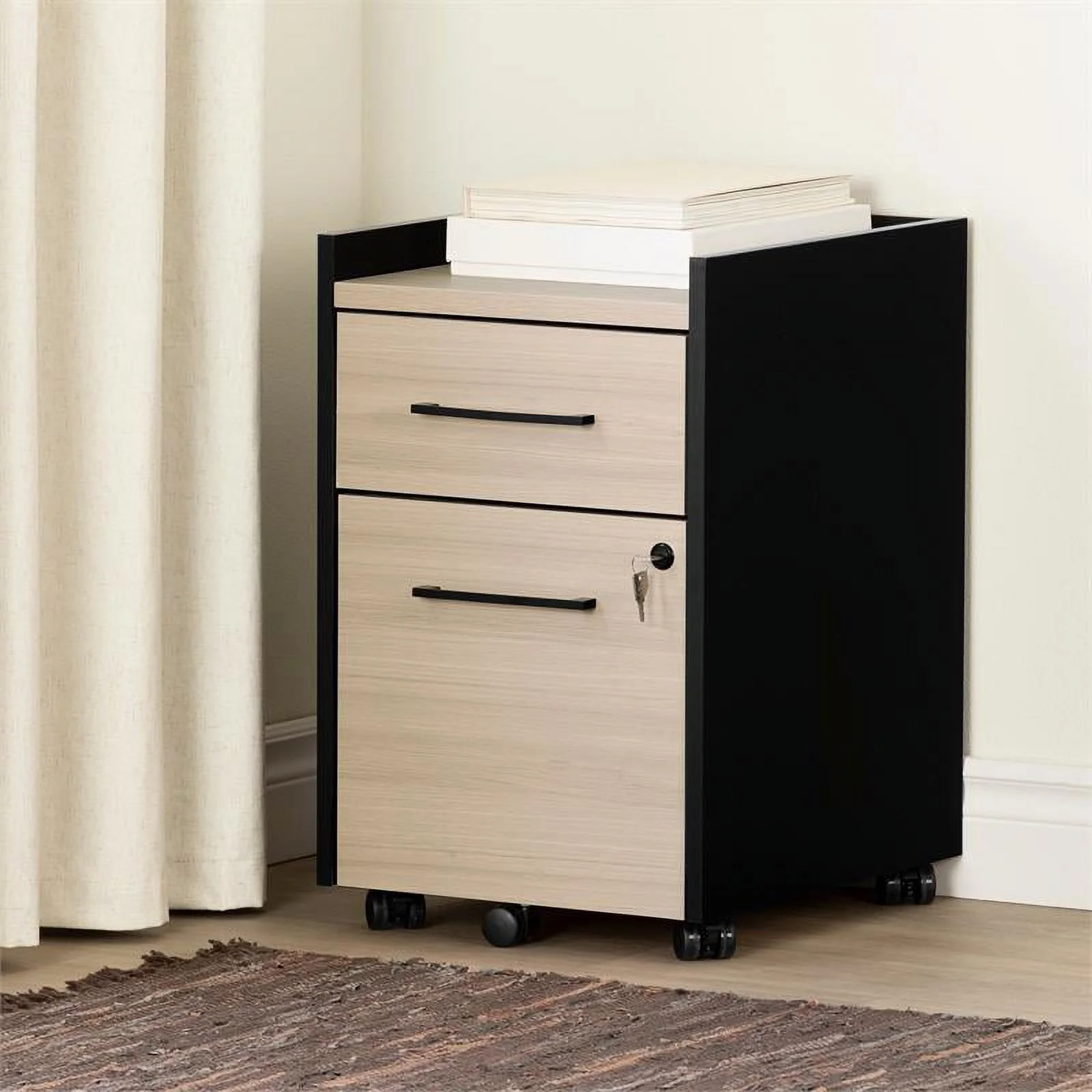 Pemberly Row 2-Drawer Mobile File Cabinet-Soft Elm and Matte Black