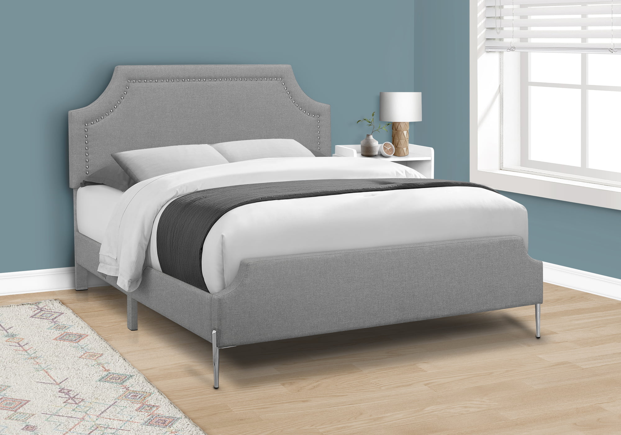 Bed - Queen Size - Bedroom - Upholstered - Gray Linen Look