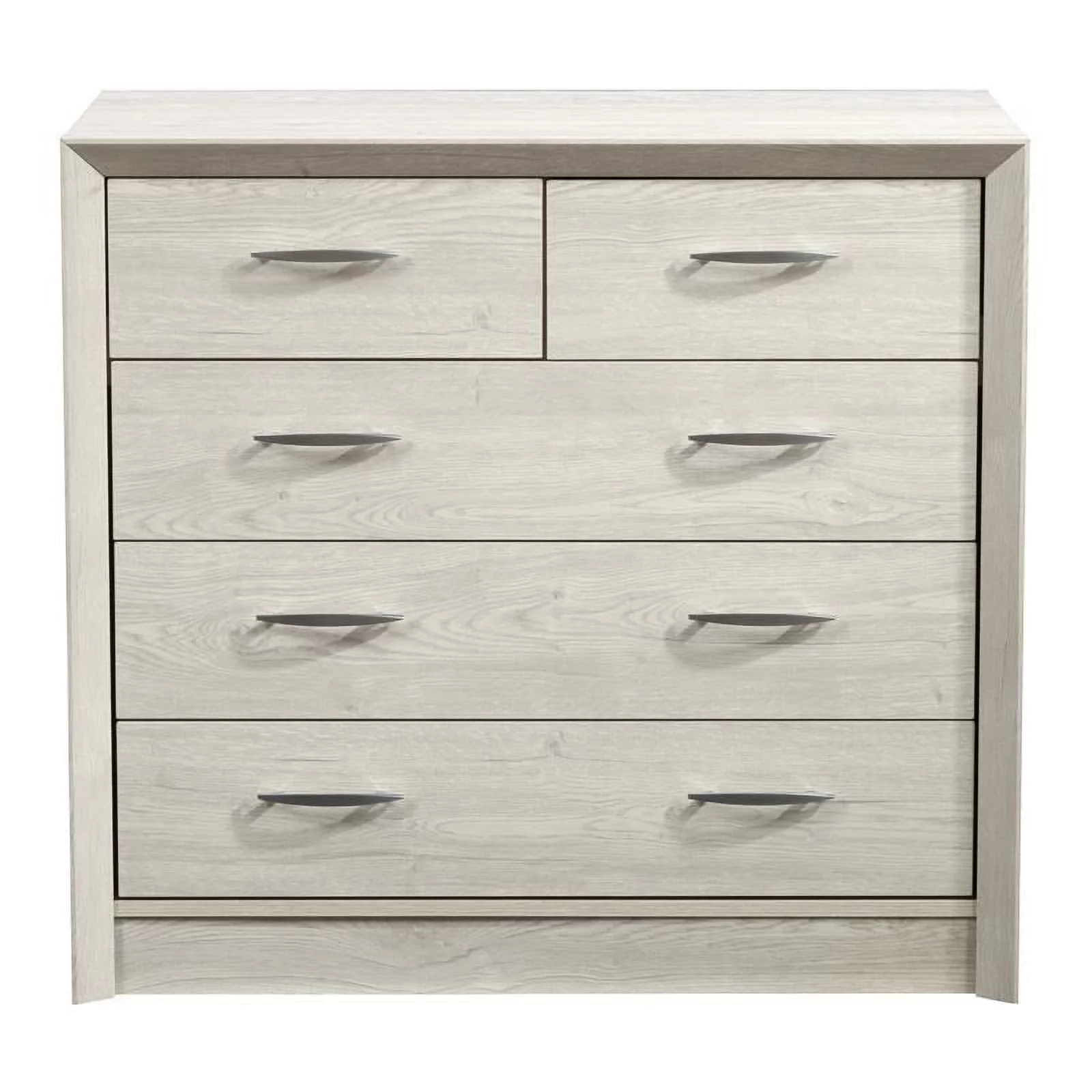 Bowery Hill 5-Drawer Mid-Century Engineered Wood Dresser in White Washed Oak