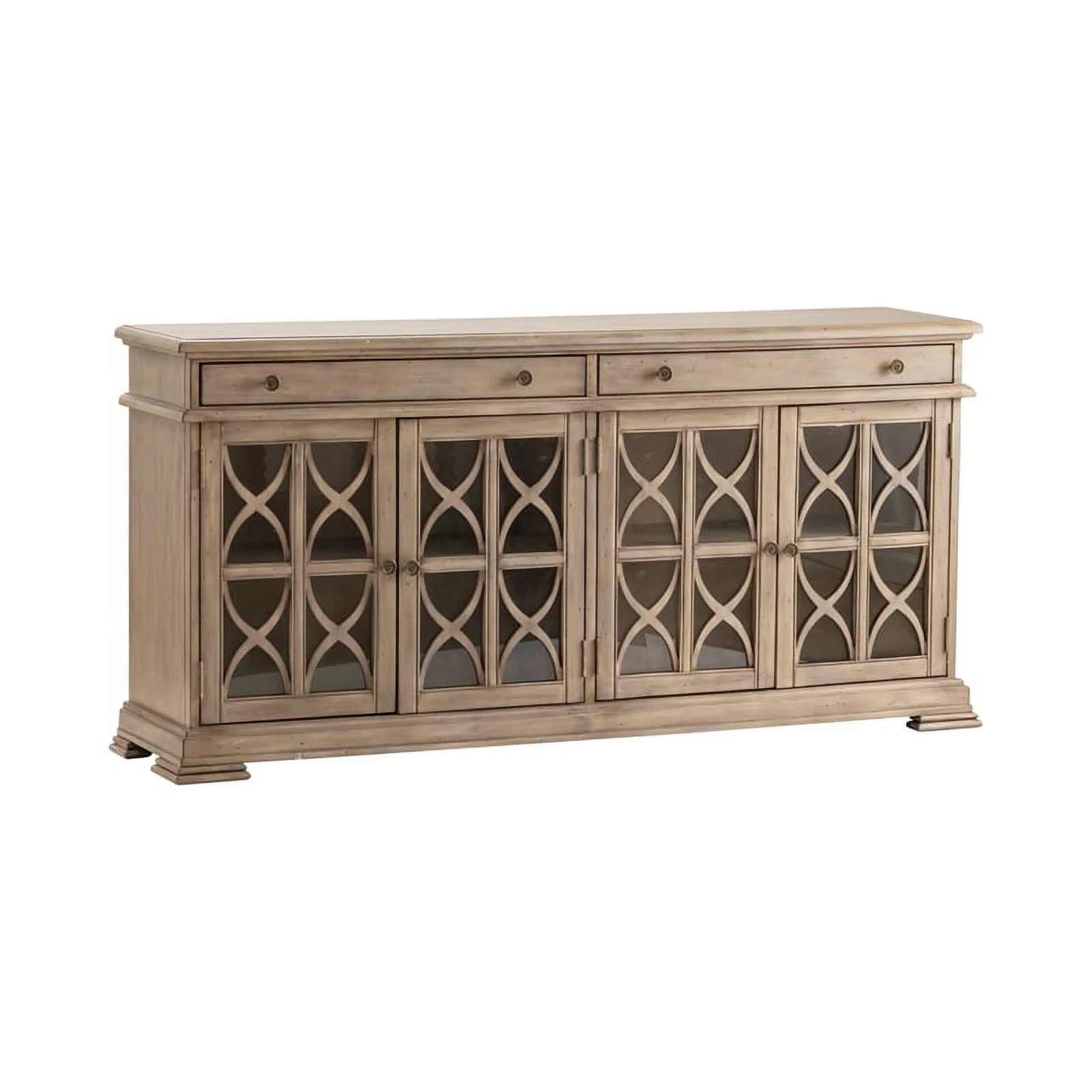 Crestview Collection  Hawthorne Estate 2 Drawer 4 Door Fretwork Sideboard, Brushed Wheat