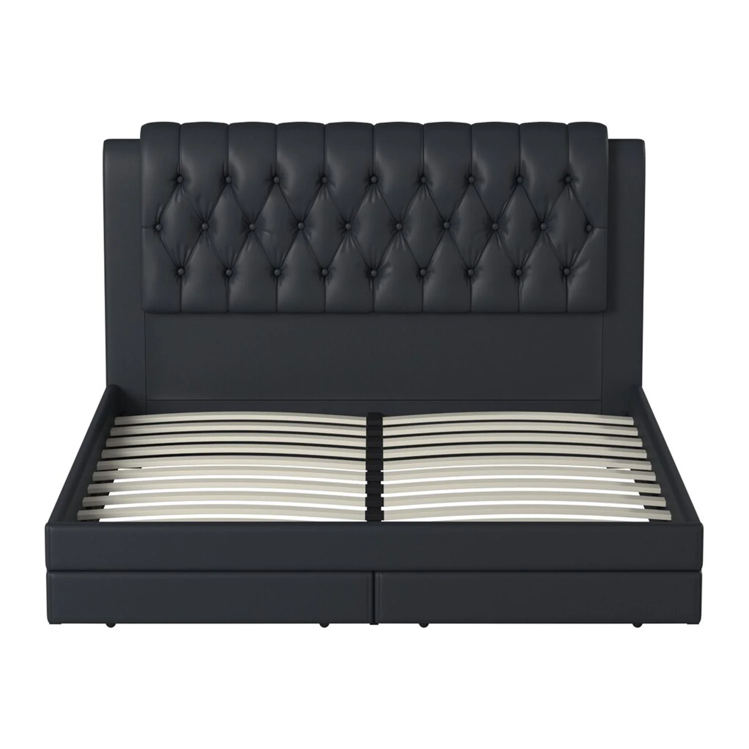 Mesmerizing Wooden C.King Bed With Tufted PU Head Board, Black