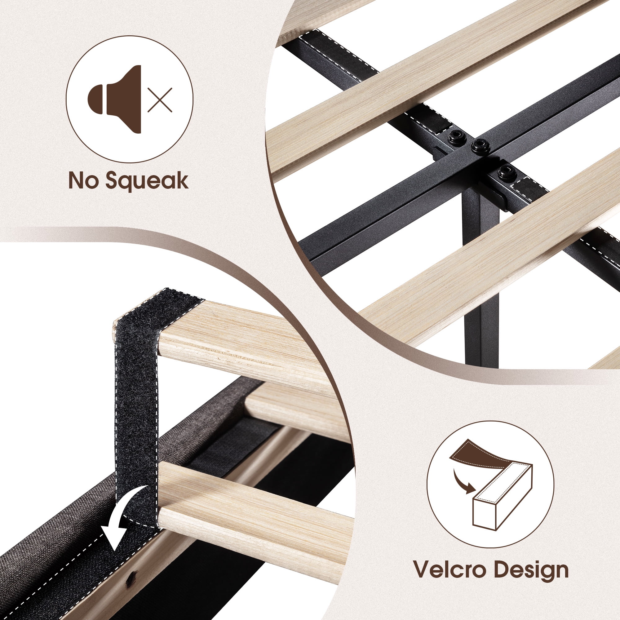 Sha Cerlin Grey Queen Size Platform Bed Frame with Tufted Headboard & Wingback, Adult