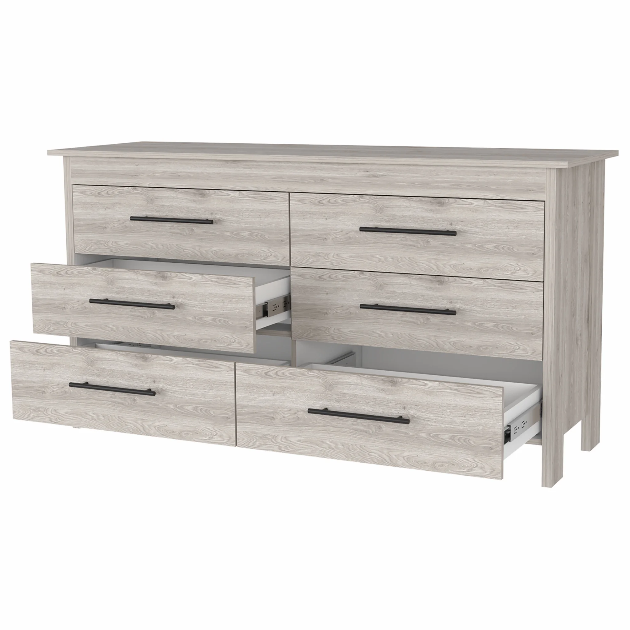 HomeRoots 488520 32 in. Manufactured Wood Six Drawer Double Dresser, Light Gray