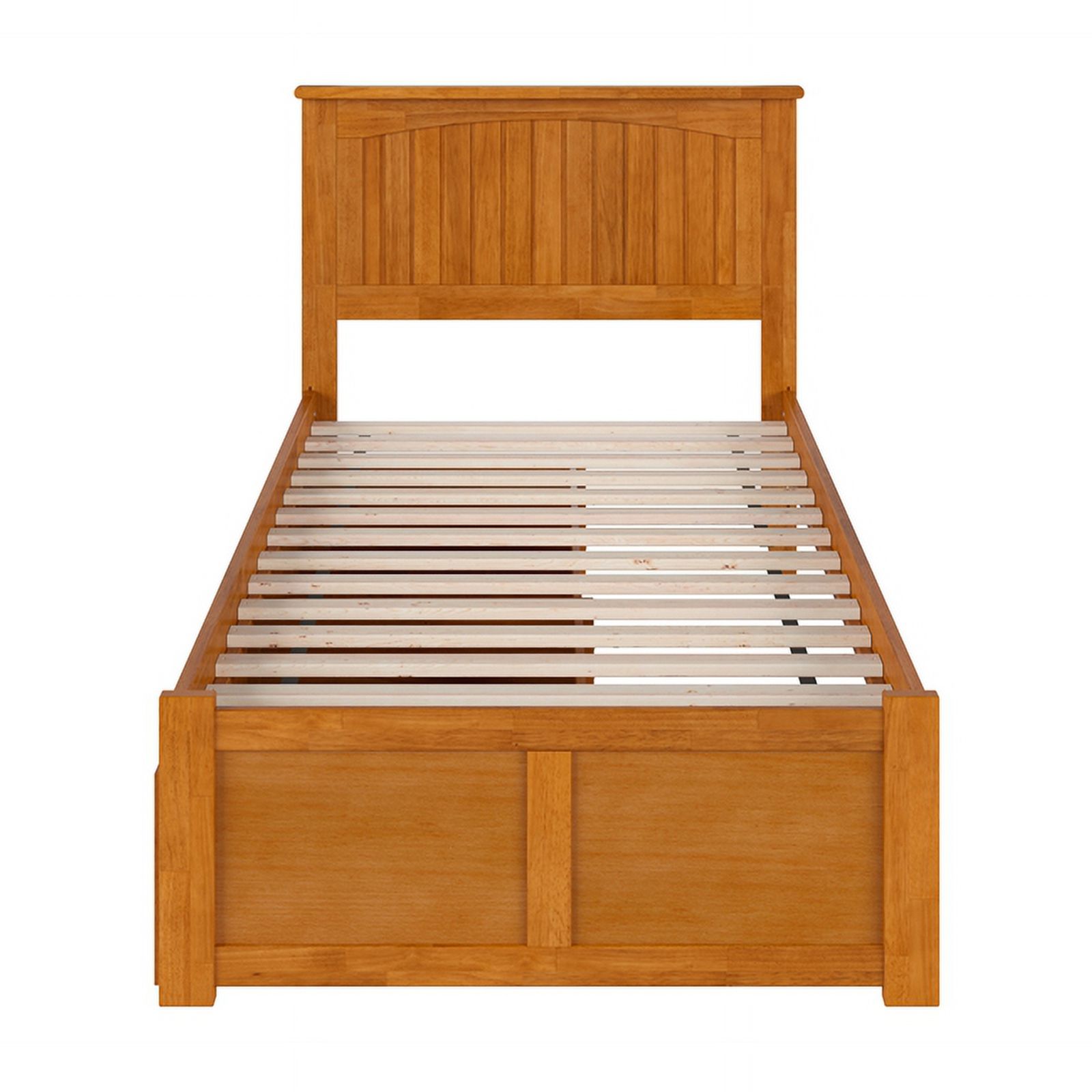 Nantucket Twin XL Wood Platform Bed with Footboard and Drawers in Light Toffee