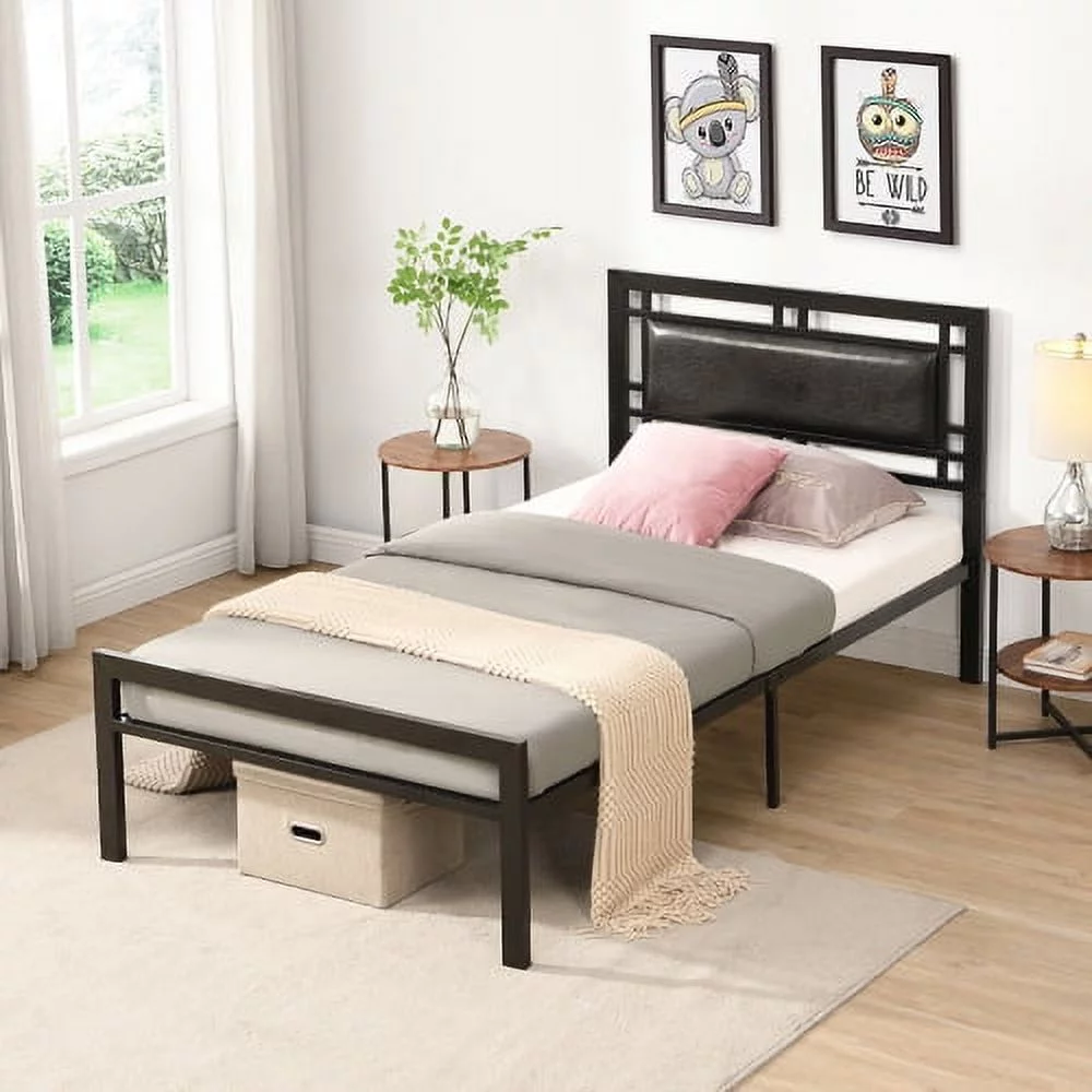 Twin Size Metal Bed Sturdy System Metal Bed Frame ,Modern Style And Comfort To Any Bedroom ,Black