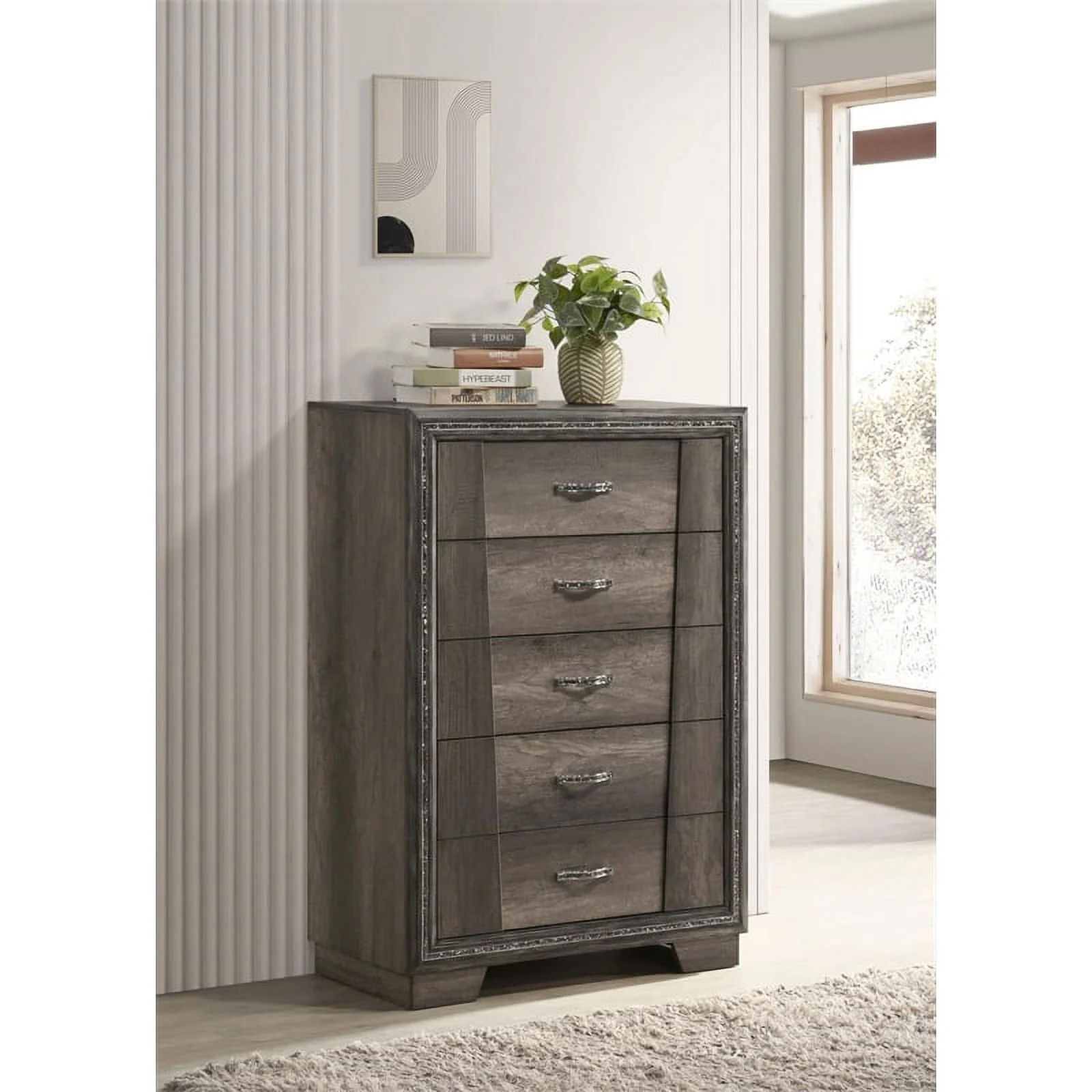 Pemberly Row 5-drawer Transitional Wood Rectangle Chest in Gray