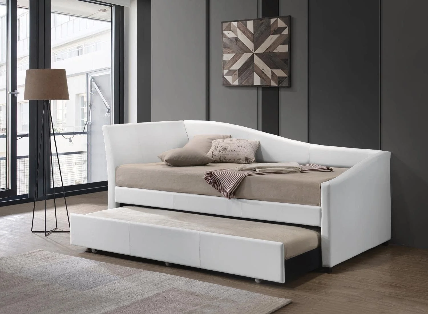 Jedda Faux Leather Upholstered  Daybed  Trundle In White