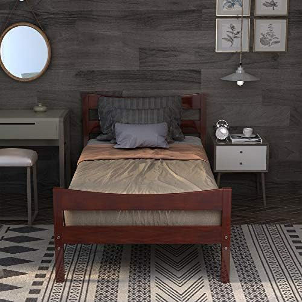 HBBOOMLIFE Wood Bed Frame Twin Size  Platform Bed Frame  Mattress Foundation with Headboard & Footboard  Slats Support  No Box Spring Needed  Easy Assembly Platform Bed Base for Bedro