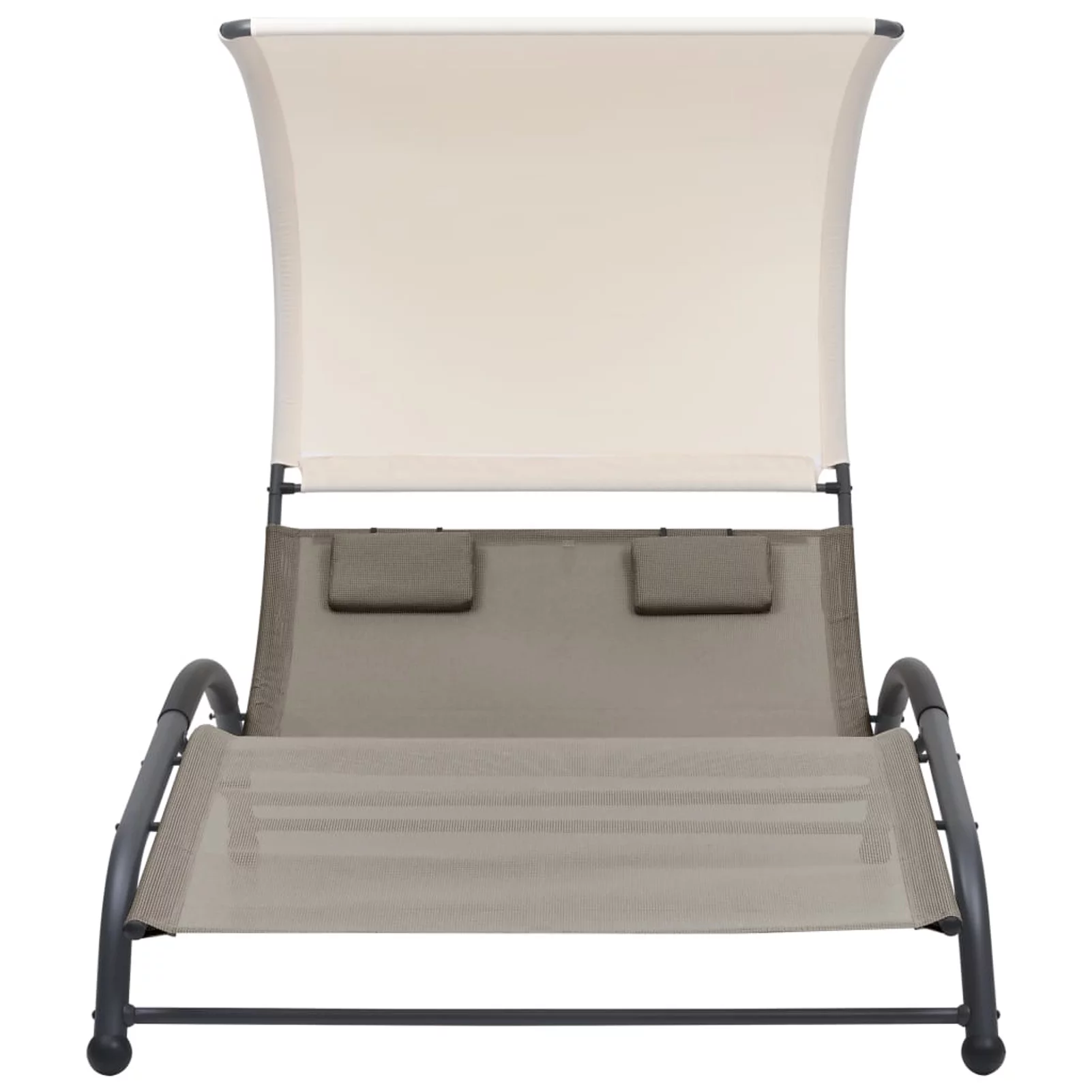 Double Sun Lounger with Canopy Textilene Taupe
