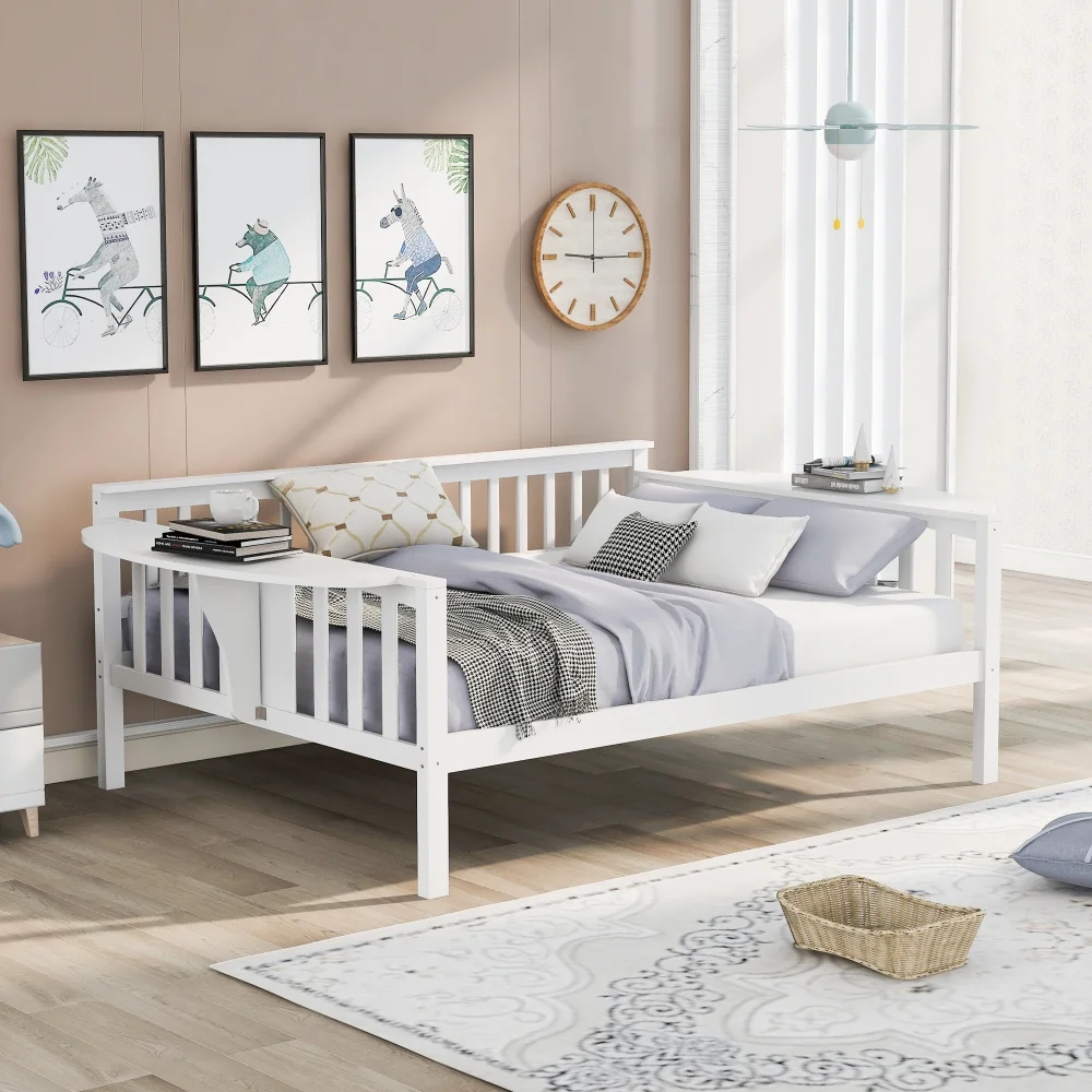 Teledu Full Size Daybed, Wood Slat Support, White 2-Number Of Package 79.50in Bedroom