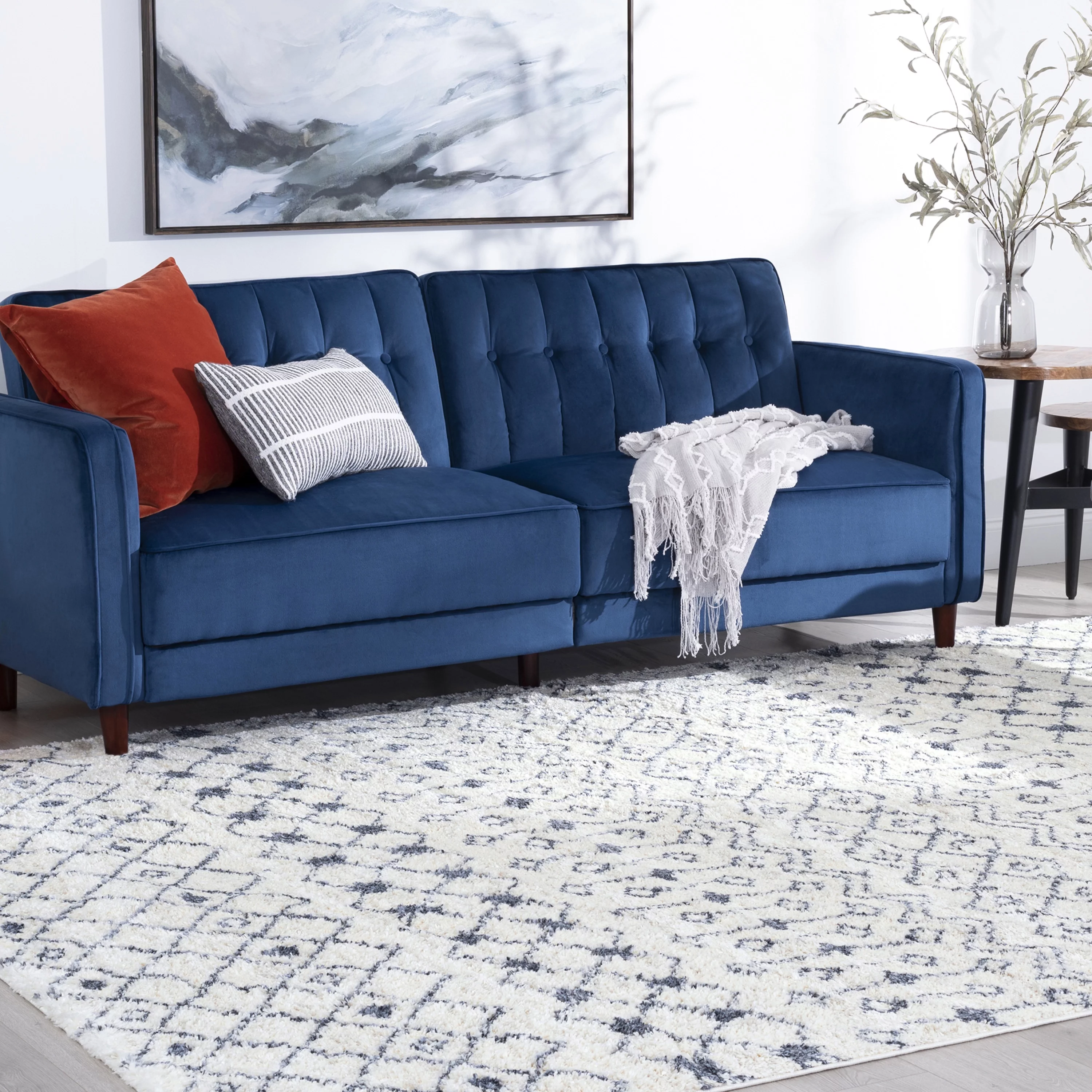 Shag 5x8 Area Rug Thick (5'3'' x 7'3'') Geometric Cream, Dark Gray Living Room Easy to Clean