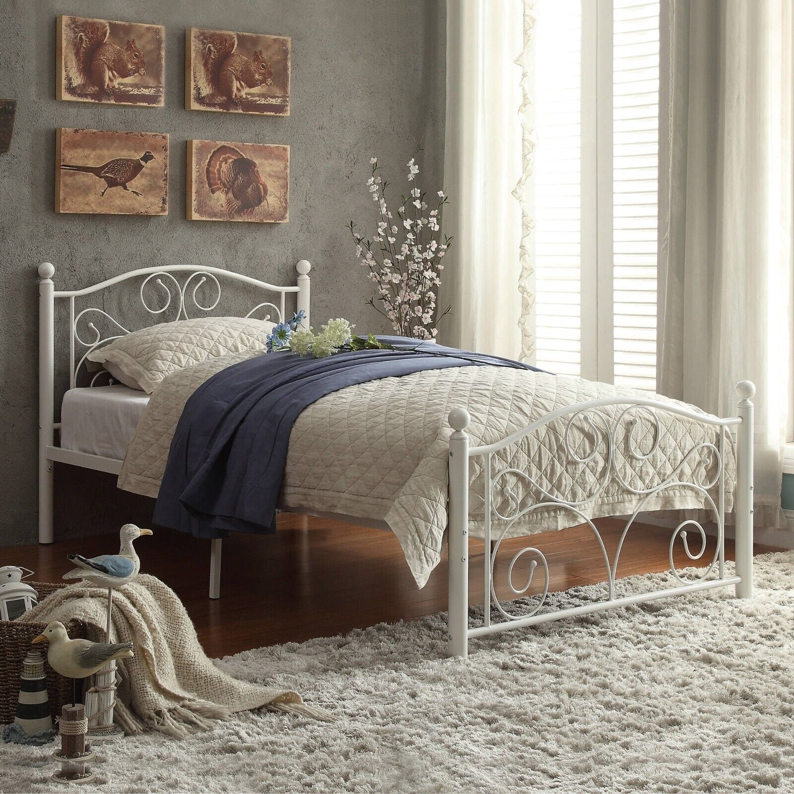 1pc Eastern King Platform Bed Smooth White Finish Metal Modern Room Furniture