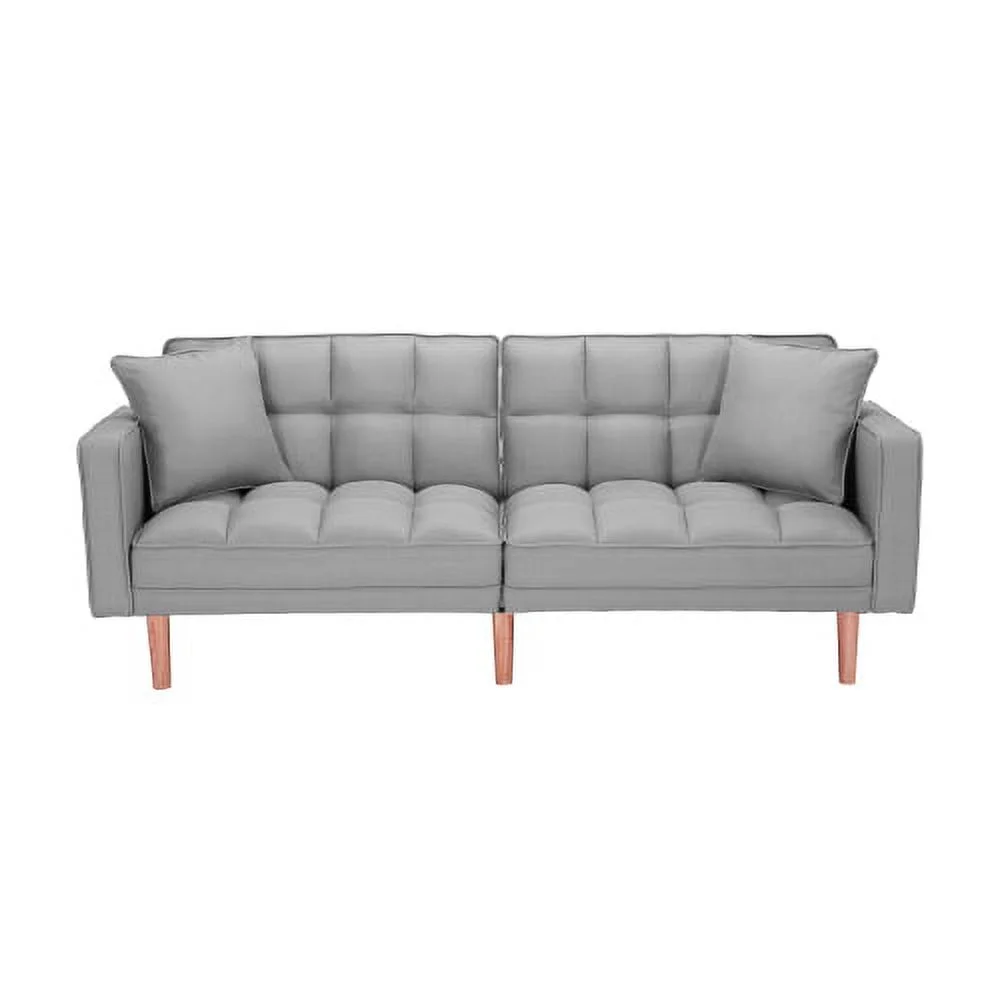 Futon Sofa Bed with 2 Pillows, Futon Sleeper Sofa With 2 Pillows, Memory Foam Futon Sofa Bed Couch for Living Room, Guest Room, Apartments Dorms(Light Gray)