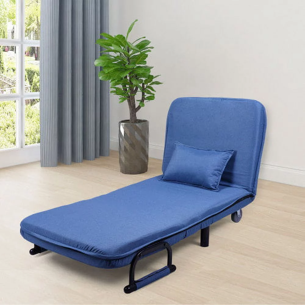 Convertible Sofa Bed Sleeper Chair with Wheels, Modern Chaise Lounge 5 Position Adjustable Backrest, Folding Arm Chair Sleeper with Pillow, Upholstered Seat, Couch for Bedroom Home Office, Blue