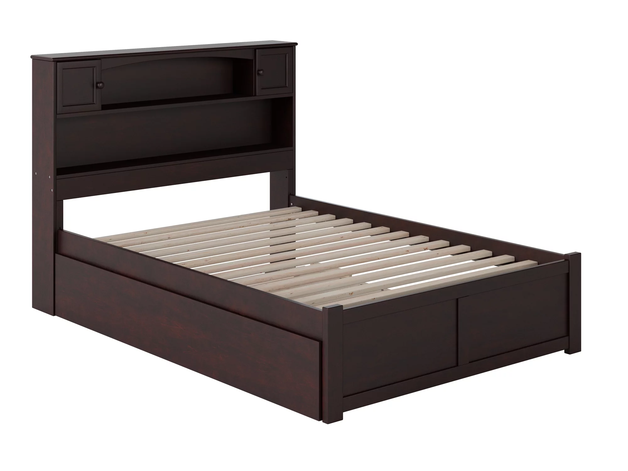 Newport Full Platform Bed with Flat Panel Foot Board and Full Size Urban Trundle Bed in Espresso