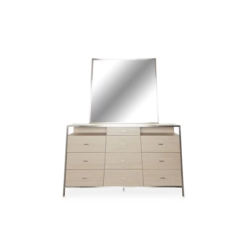 Michael Amini Silverlake Village Wood & Glass Dresser w/ Mirror in Washed Oak