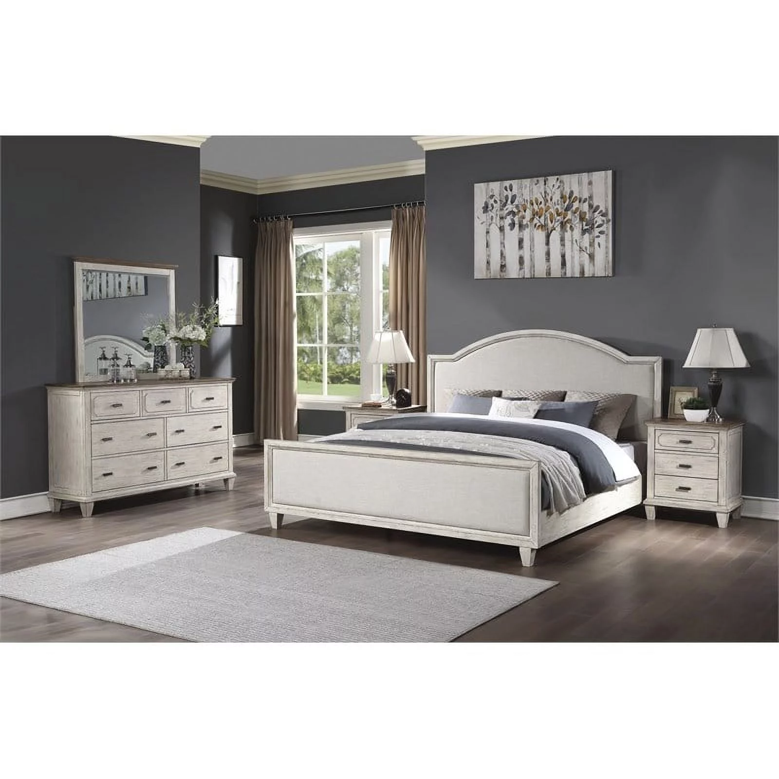 Bowery Hill Coastal Cottage Upholstered Wooden Gray Queen Bed