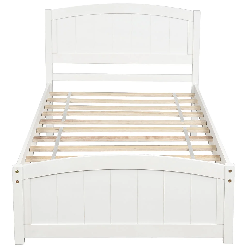 Wood Platform Bed Home Bedroom Wood Slat Support Bed Frame Bedstead with Headboard Footboard White