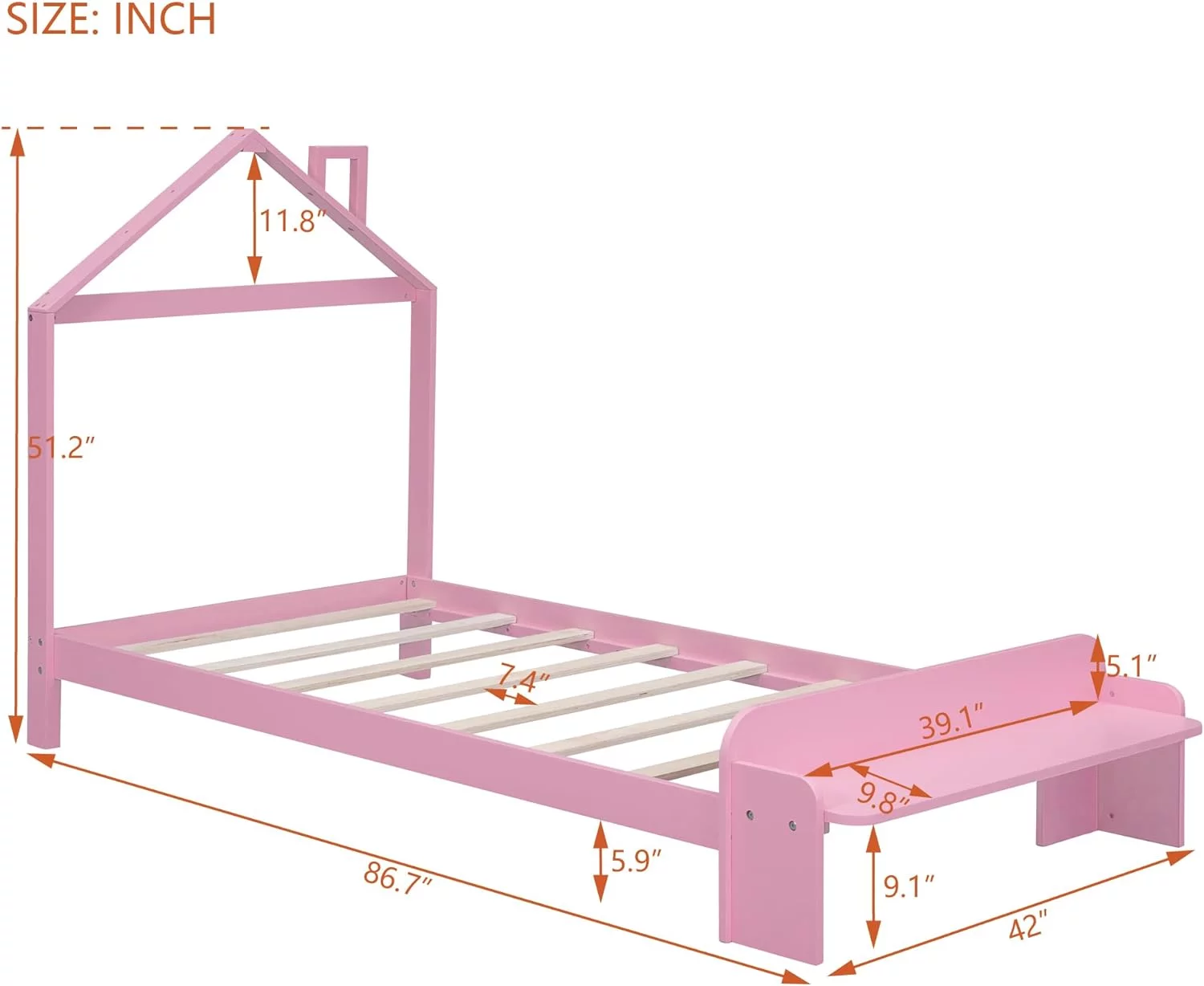 Size Bed Frame For Kids,Wood Bed With House-Shaped Headboard And Footboard Bench, Size Platform Bed For Girls Boys,No Box Spring Needed,