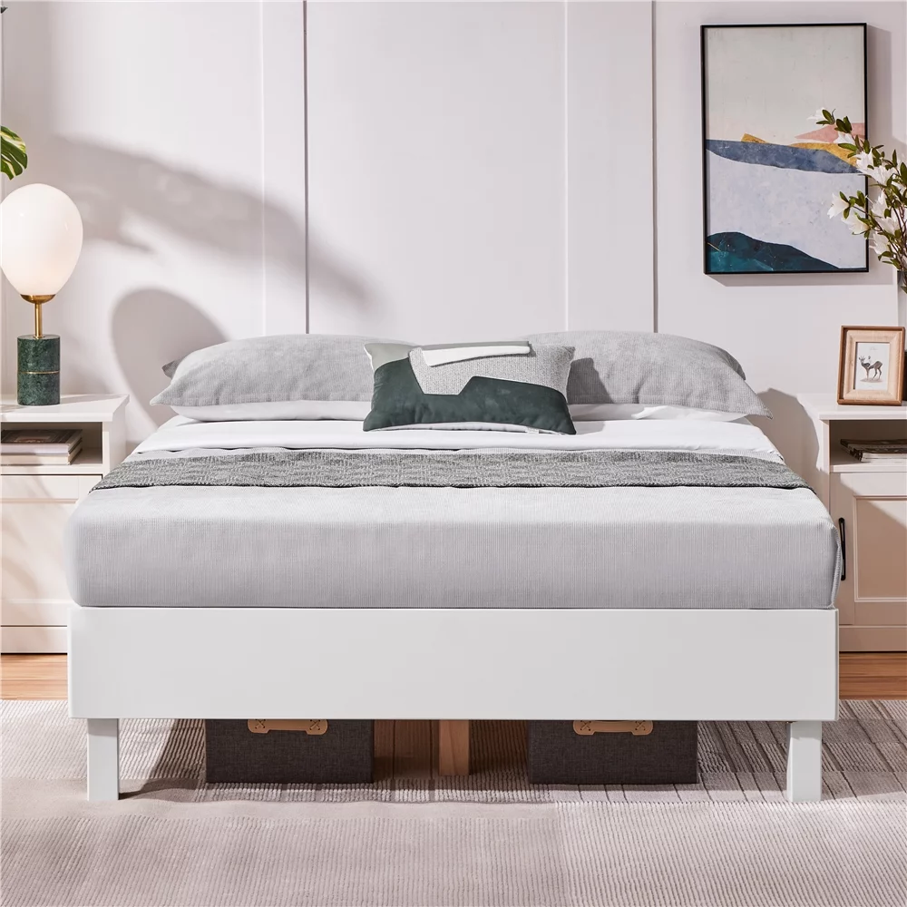 Yaheetech Wooden Platform Bed Frame with Slat Support, No Box Spring Needed,Queen,White