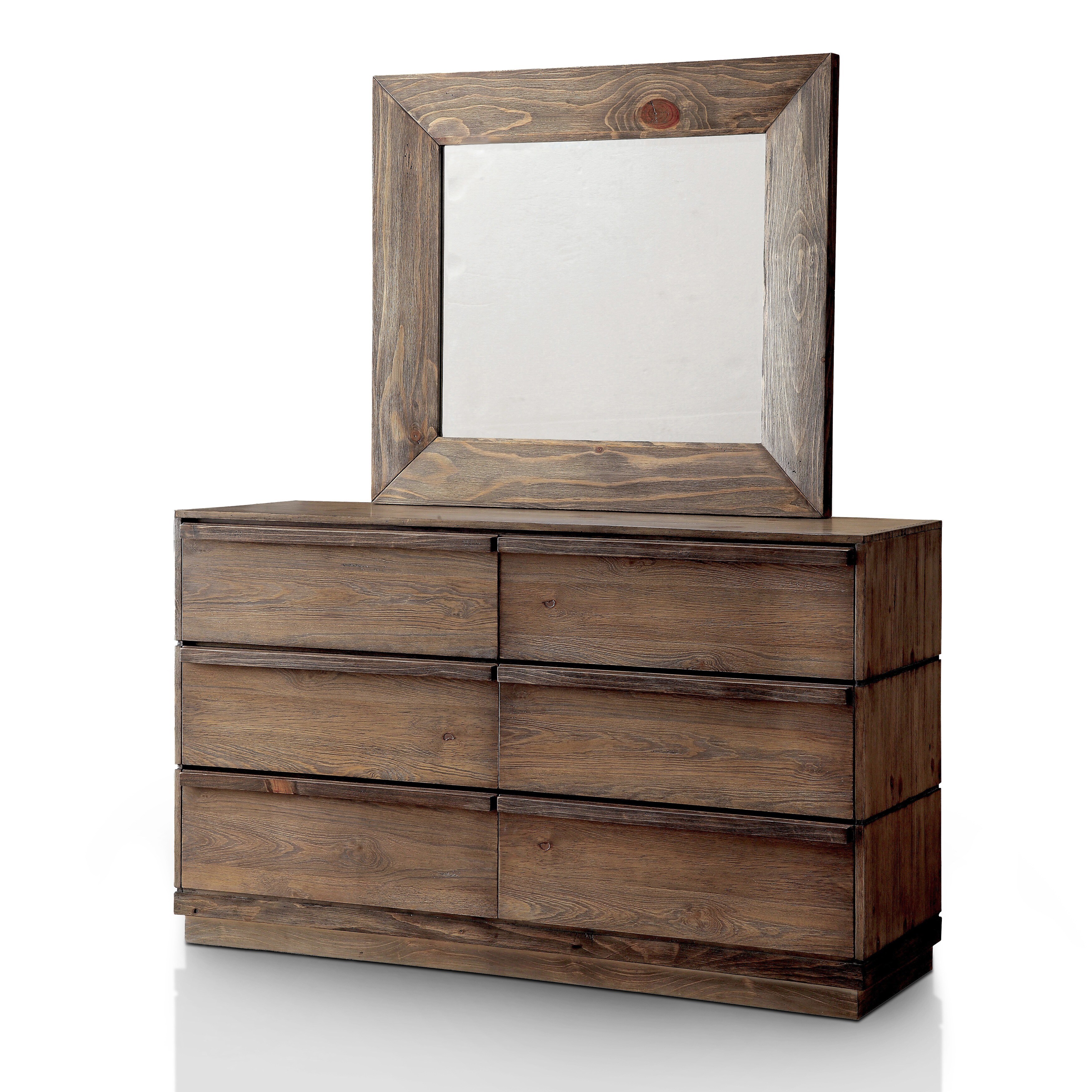 Furniture of America Cirio Rustic Natural Tone Wood 6-Drawer 2-Piece Dresser and Mirror Set by