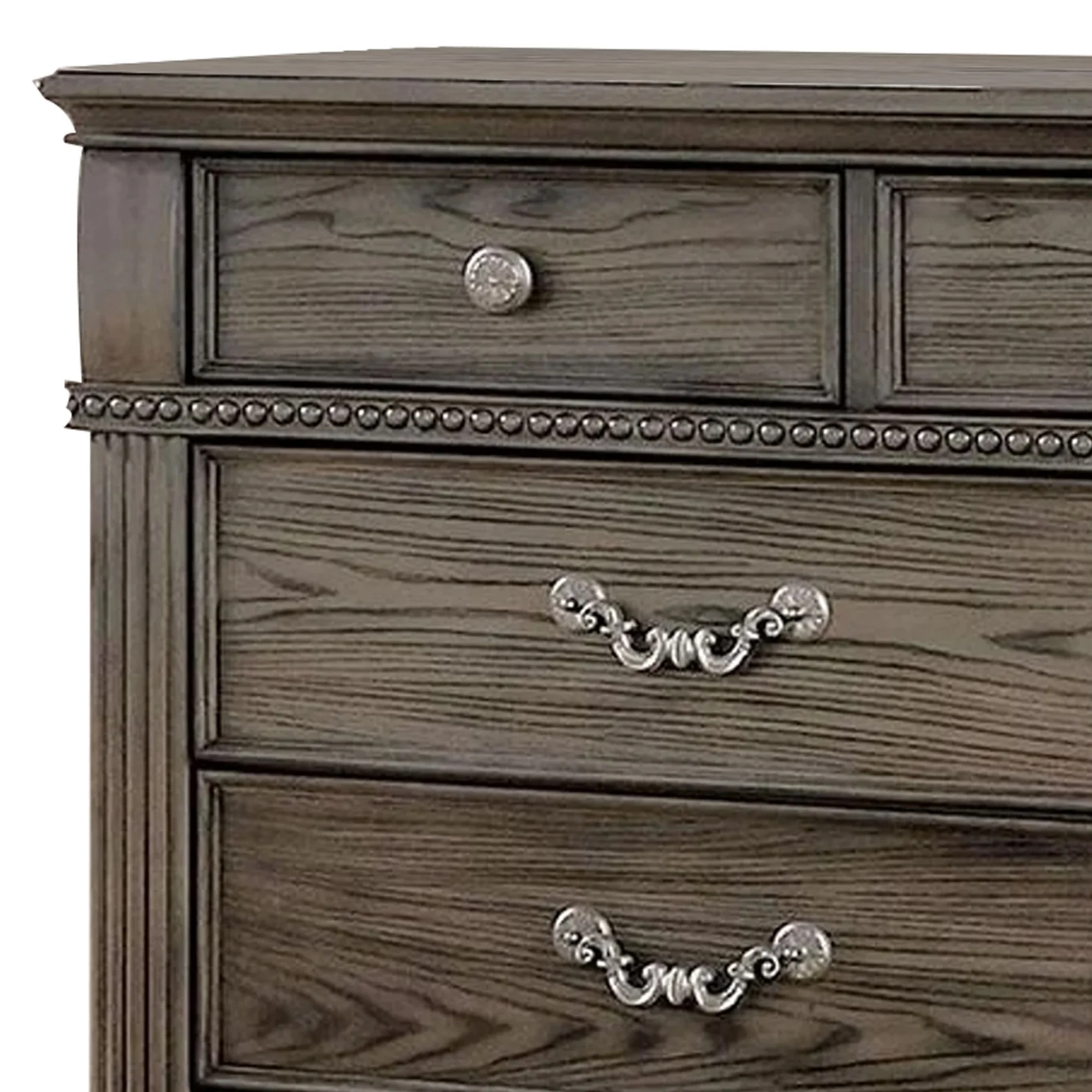 Benjara BM299936 62 in. Akia 9 Drawer Round Metal Knobs Wide Dresser Chest, Smooth Gray