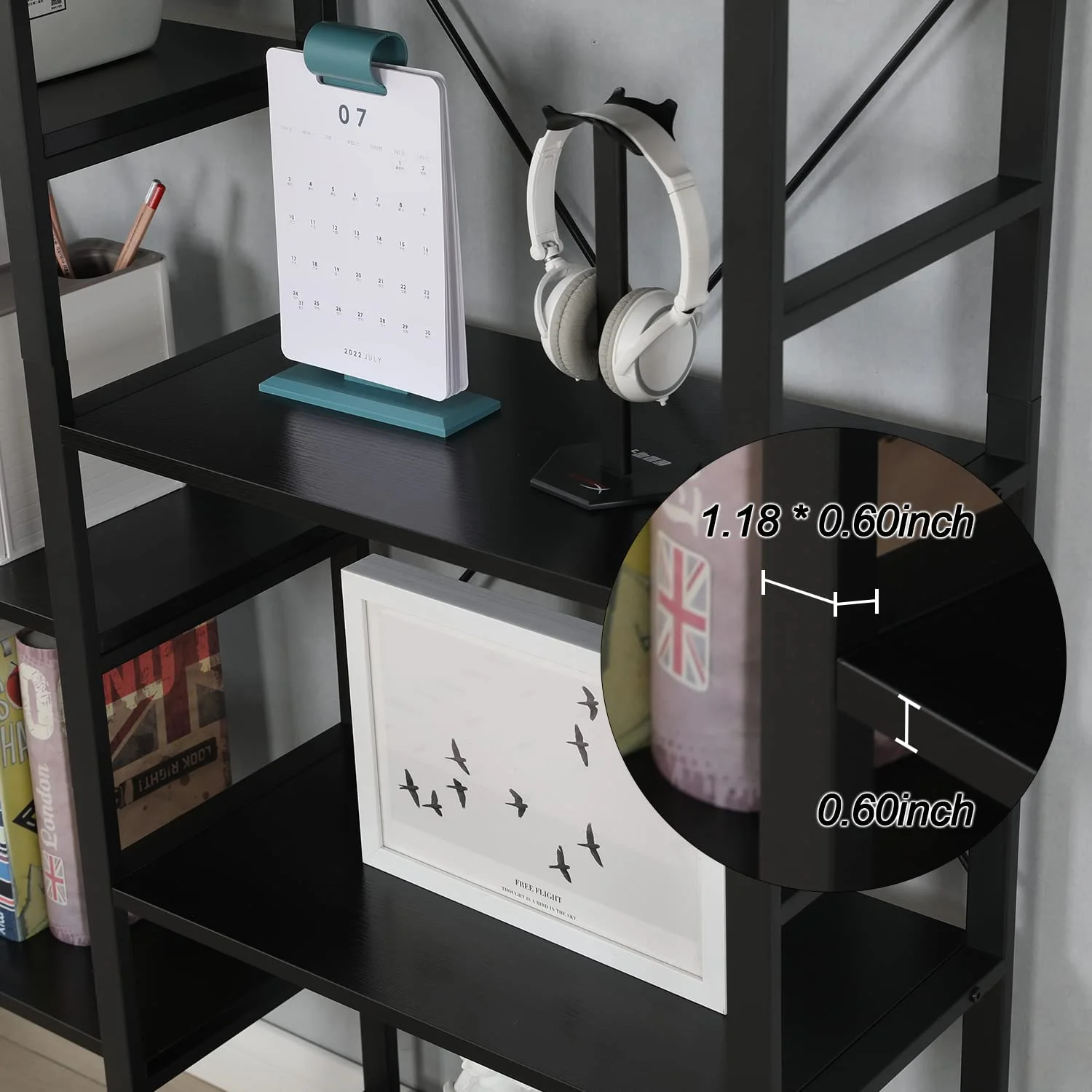 Erommy 5 Tier Industrial Bookshelf Triple Wide, 14 Display Cubes Organizer with Antique Wood and Metal Frames, Black