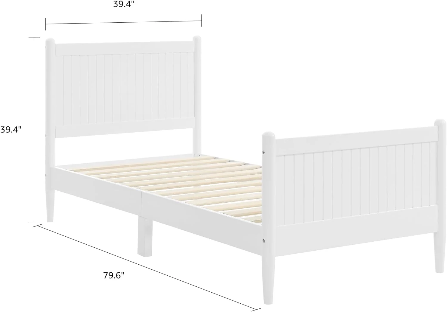 Wooden Bed Frame With Headboard & Footboard Designed, Beadboard Paneling And Lathe Turned Feet，No Box Spring Needed (White)