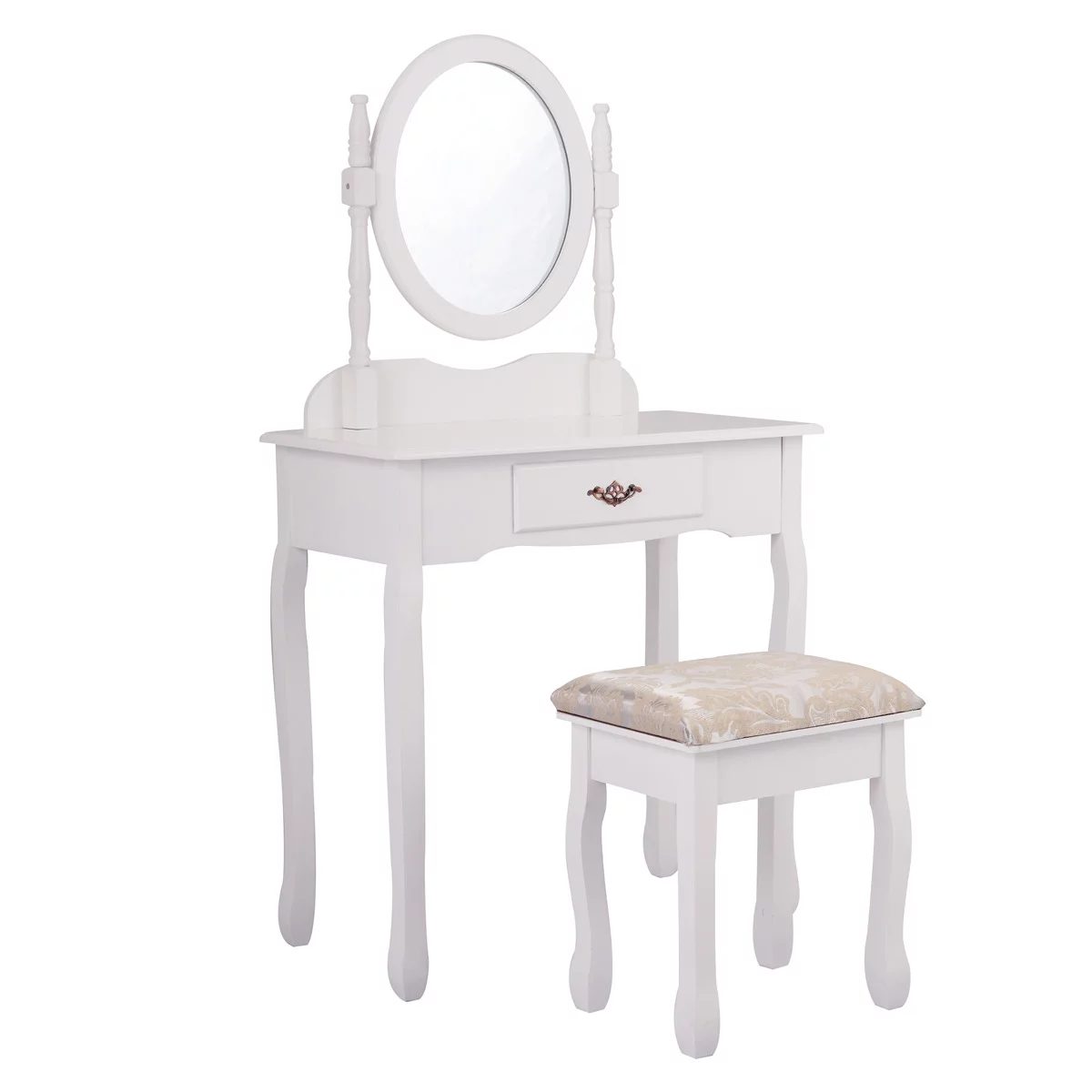 paproos Vintage Vanity Table Set with Mirror, Vintage Makeup Dressing Table with Drawers & Stool, Dresser Table for Women