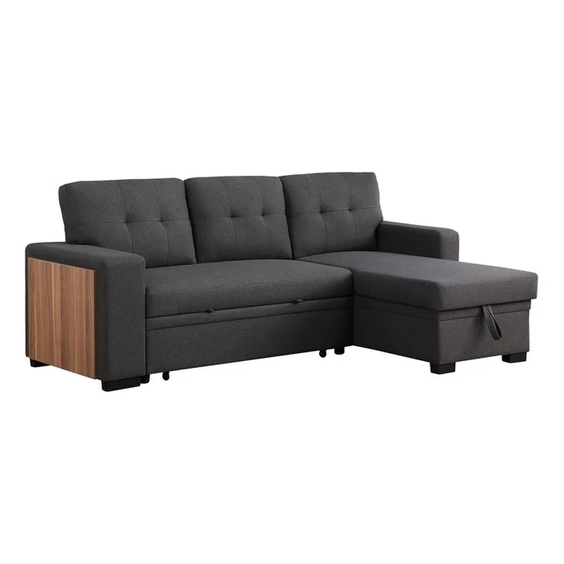 Fabric Reversible Modern Side Compartment Sleeper Sectional Sofa Bed-Dark Gray