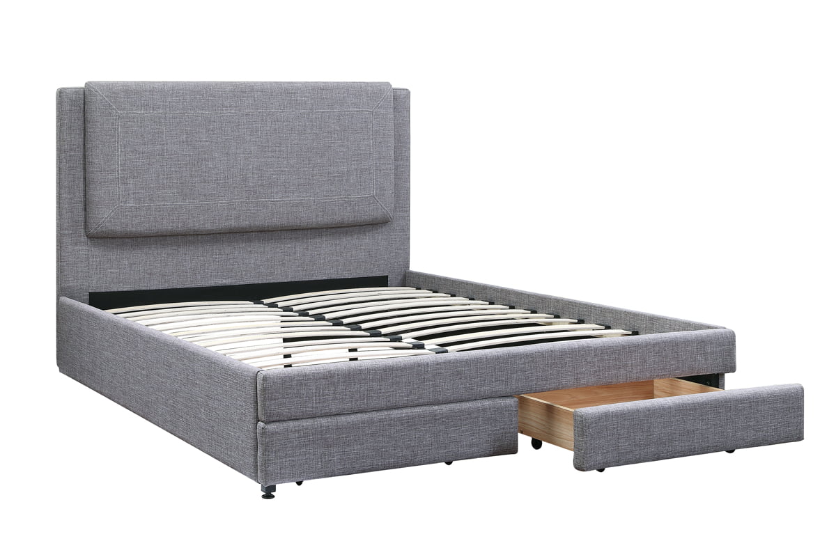 Stylish Modern Ash Grey Polyfiber Full Size Bed 1pc Bedframe Master Bedroom Furniture Storage Footboard Upholstery Headboard