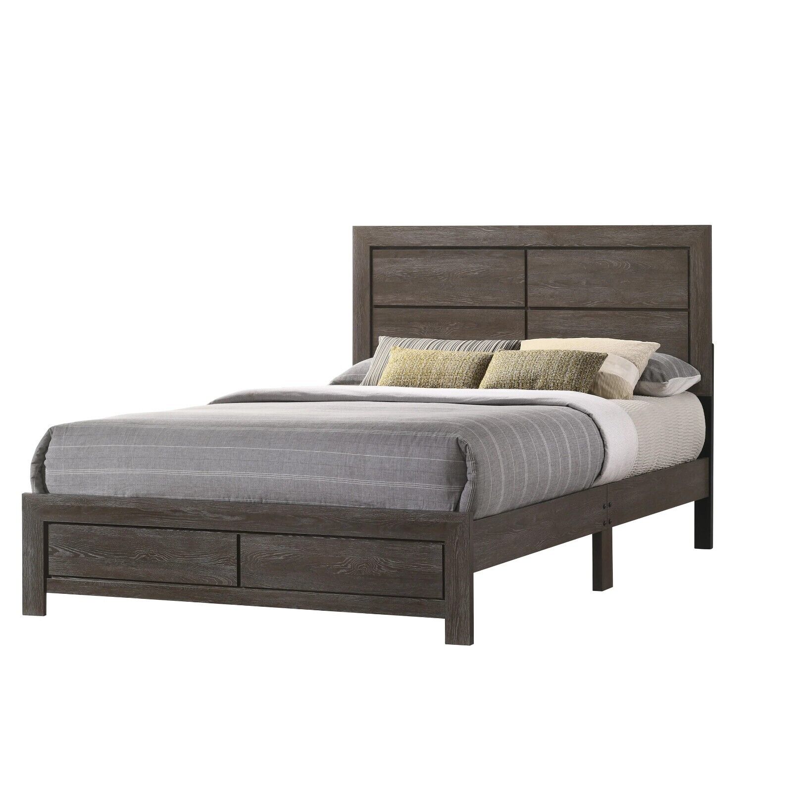 Contemporary 3Pc Wooden Furniture Full Size Panel Bed and Nightstands Set Wood Brown Finish