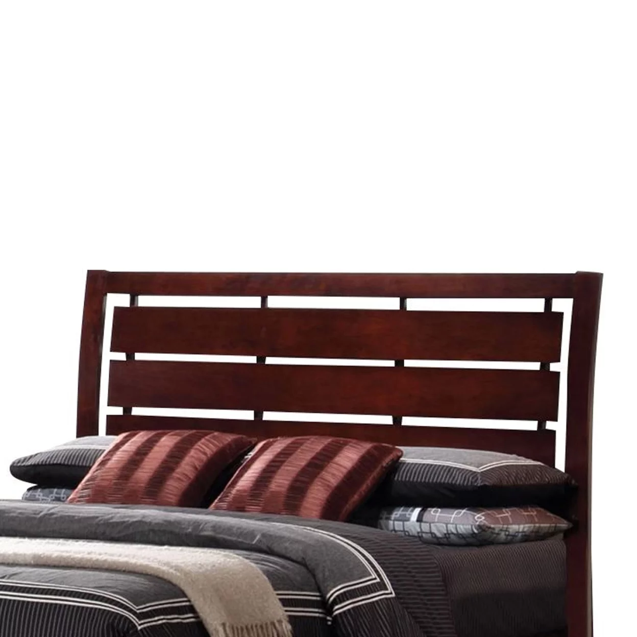 Transitional Eastern King Size Wooden Bed with Slatted Headboard Brown- Saltoro Sherpi