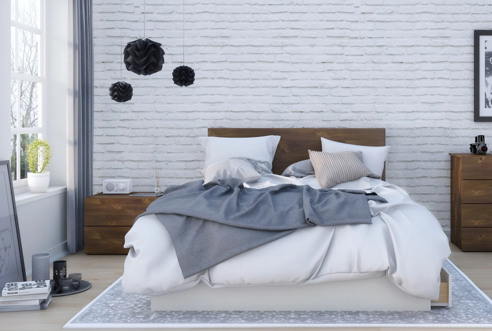 Nexera Modena 3 Piece Queen Size Bedroom Set, Truffle & White