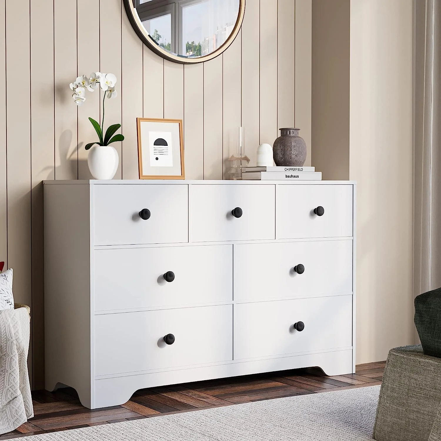 Cozy Castle 7 Drawer Dresser, White Dresser for Bedroom, Wide Drawer Dresser Organizers, Modern Dresser for Bedroom, White