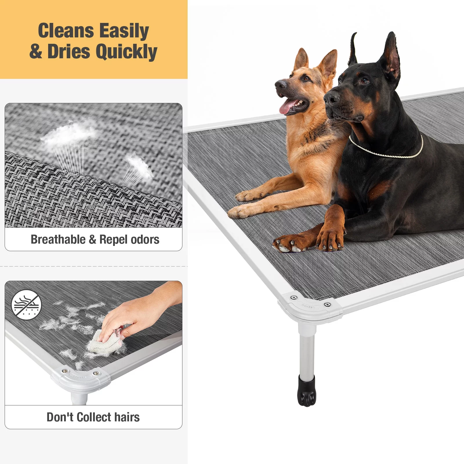 Veehoo Chew Proof Dog Bed, Rustless Aluminum Frame and Textilene Mesh Fabric, Black Silver, XX Large