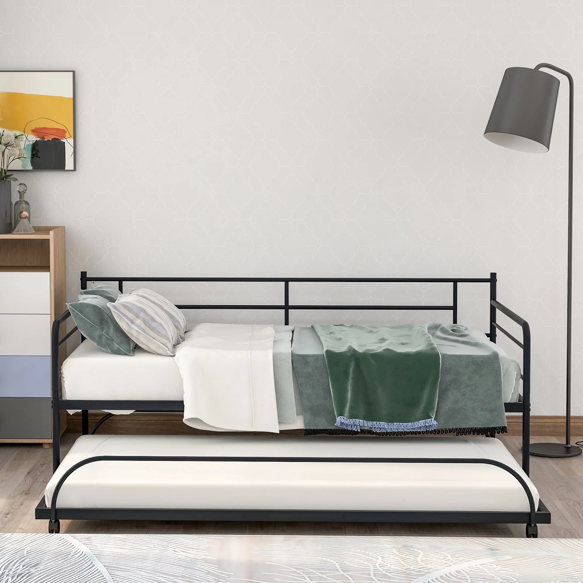 Metal Daybed with Trundle，Twin Size