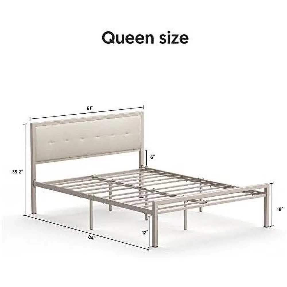 Queen Size Bed Frame Steady Steel Platform With Fabric Headboard/Footboard (Champagne Color Frame)