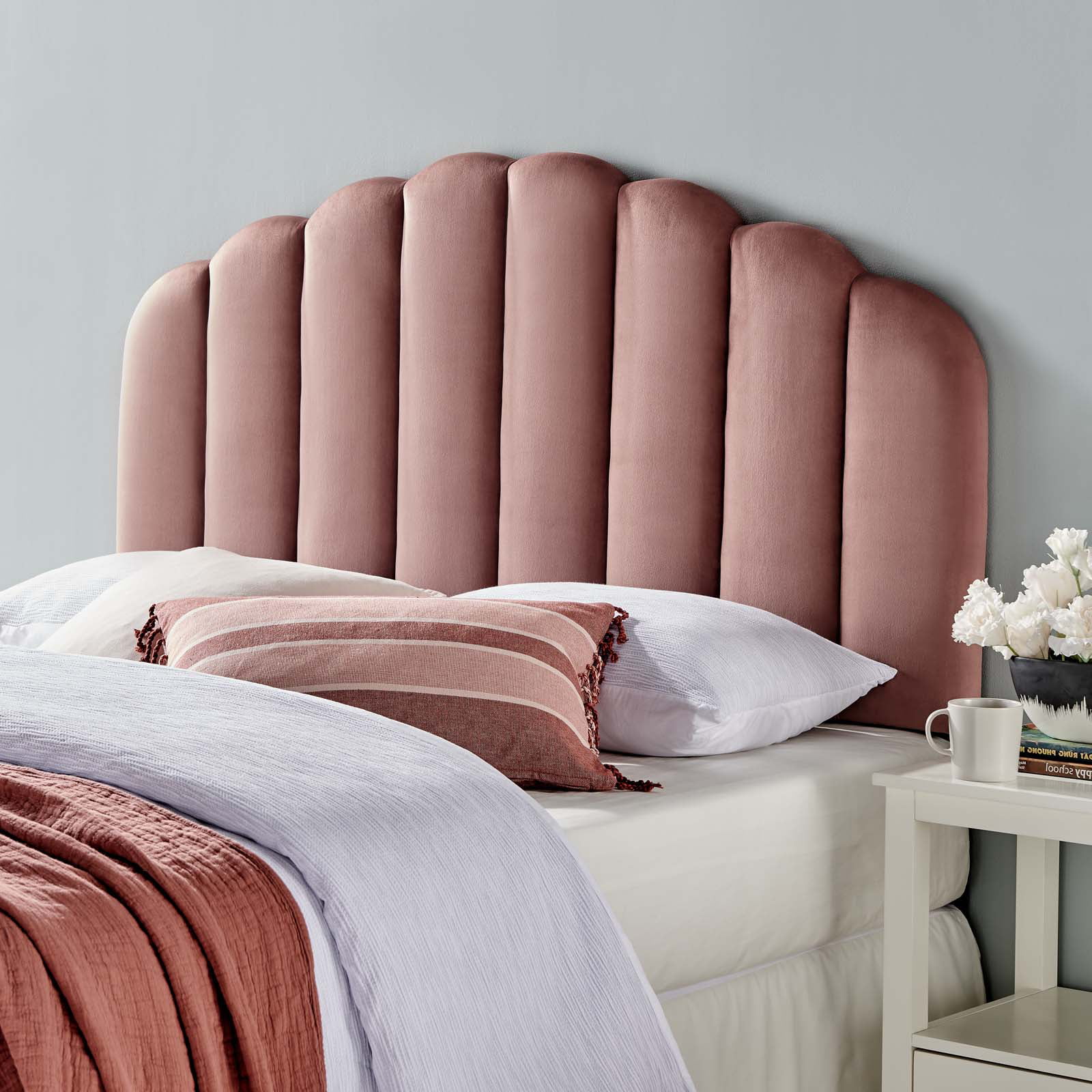 Headboard, Full Queen Size, Velvet, Pink, Modern Contemporary Urban Design, Bedroom Master Guest Suite