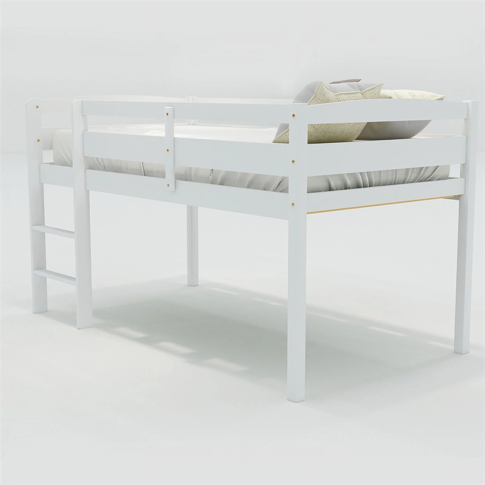 CRO Decor Twin Wood Loft Bed Low Loft Beds with Ladder Twin (White)