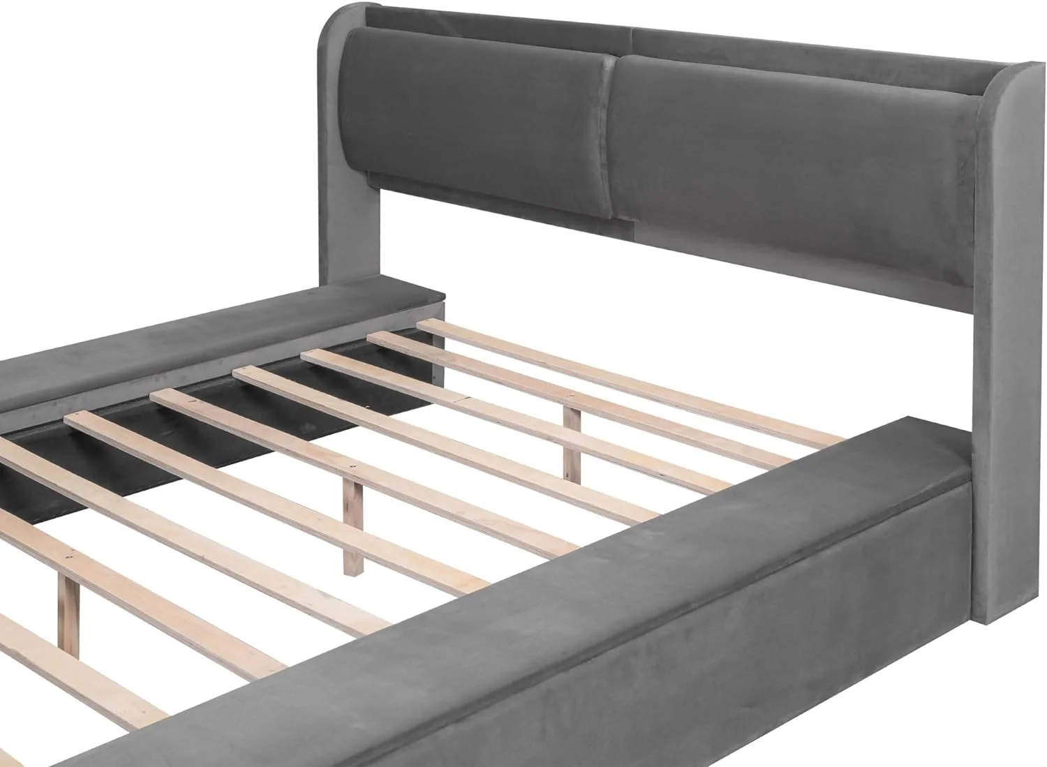Queen Size Upholstery Storage Platform Bed with Storage Space on Both Sides and Footboard