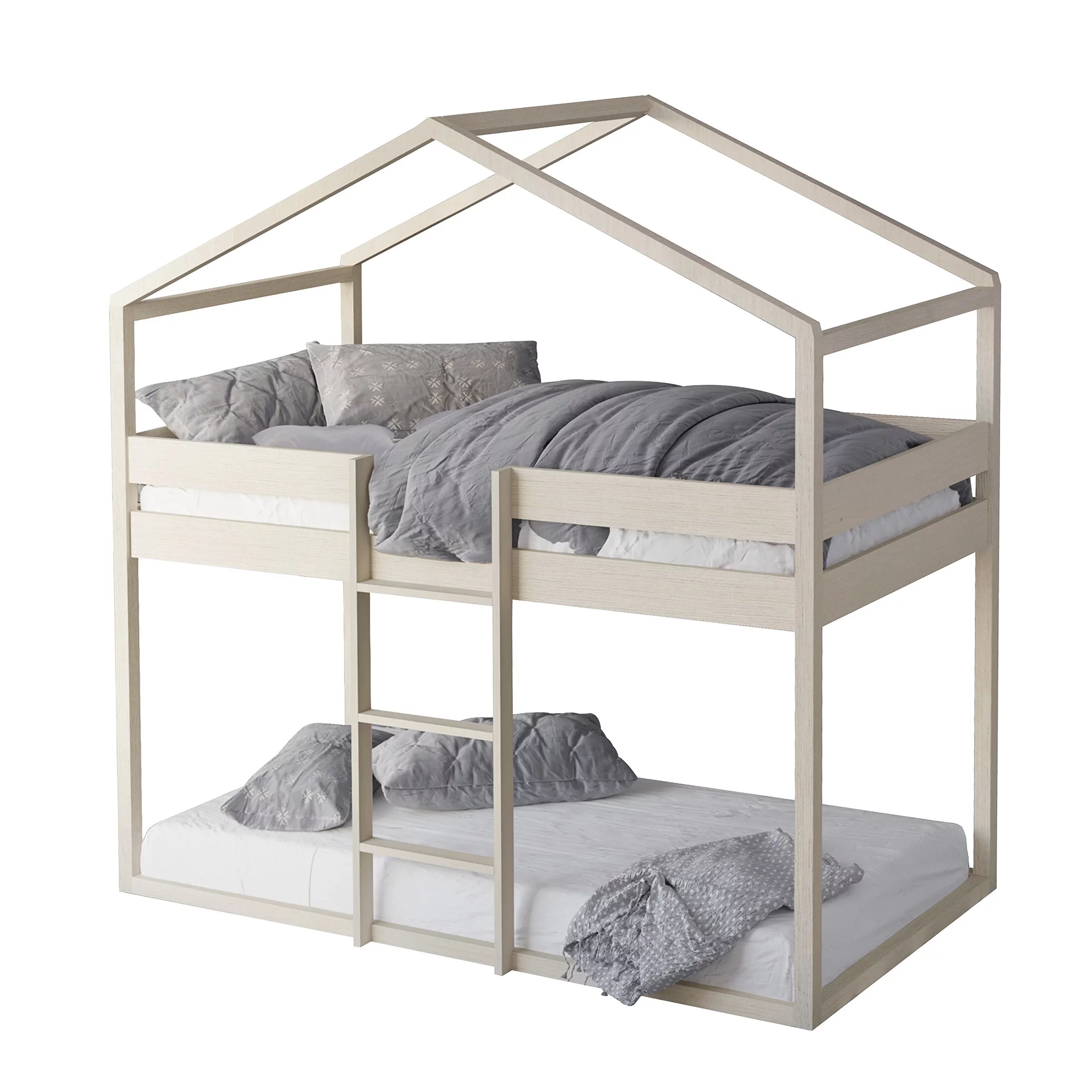 CraftPorch Adorable House-shaped Twin over Twin size Wooden Bunk Bed Antique Grey