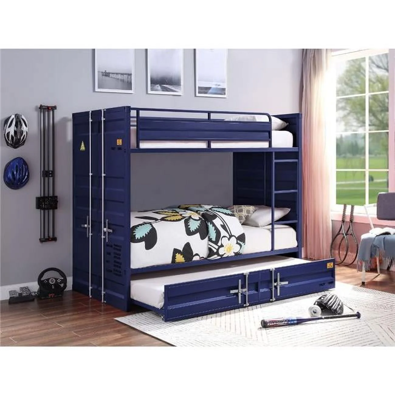 ACME Furniture Cargo Bunk Twin Bed without Trundle, Blue - 66 x 42 x 80 in.
